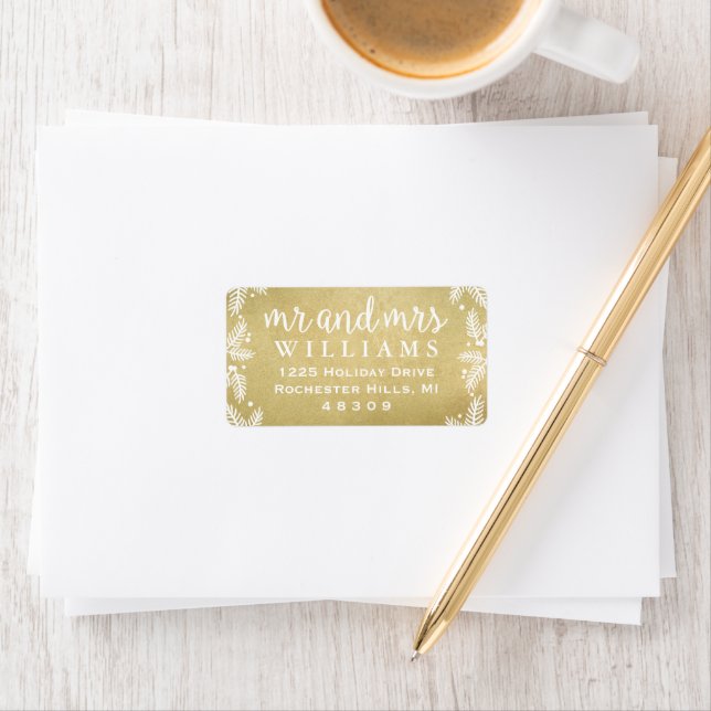 Mr and Mrs Monogram Gold Holiday Return Address Label (Insitu)