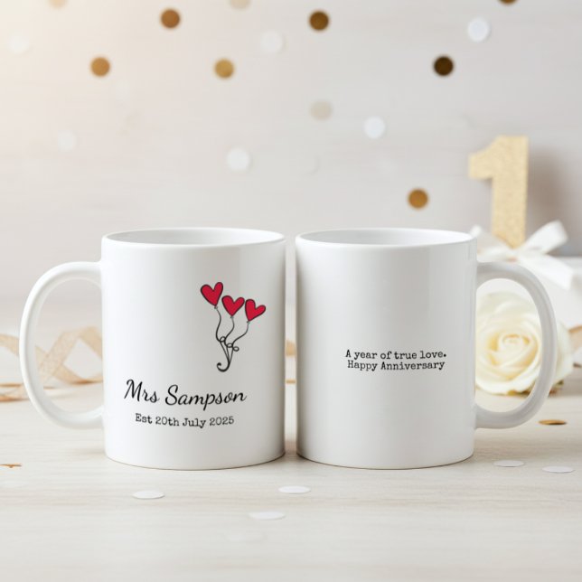 Mr And Mrs Mugs 1st Wedding Anniversary Keepsake (two wight anniversary mugs)