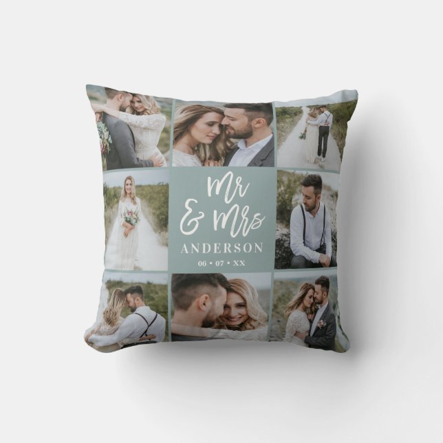 Mr and Mrs multi photo wedding family gift Cushion (Front)
