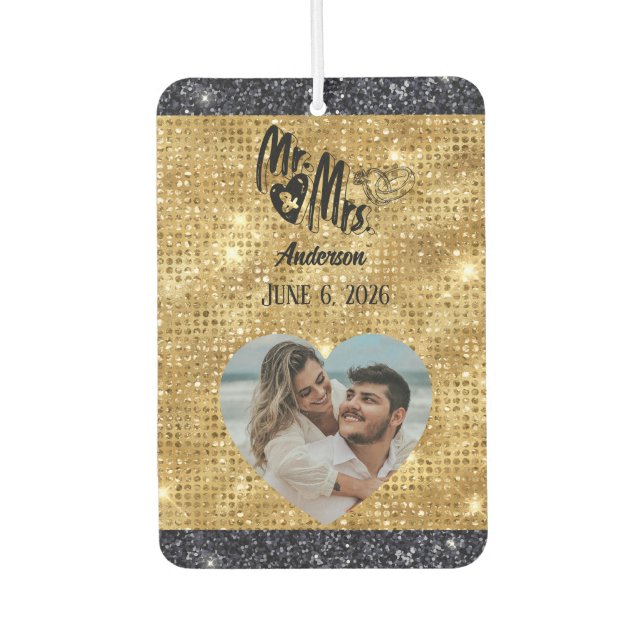 Mr and Mrs Name Photo Wedding Favour  Car Air Freshener (Front)