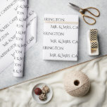 Mr. And Mrs. Name Script White Black Wedding  Wrapping Paper<br><div class="desc">Mr. and Mrs. in black & white wedding wrapping paper.  Add the newlyweds last name to personalise. So pretty for bridal shower gifts and wedding gifts. Classy and chic.Weddings,  anniversaries,  new home gift wrap.Change font to read Mr. & Mr. or Mrs. & Mrs.</div>