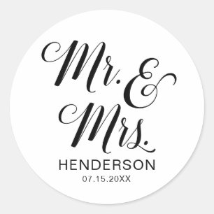 Mr. and Mrs. Name Wedding Classic Round Sticker
