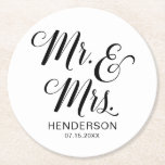 Mr. and Mrs. Name Wedding Round Paper Coaster<br><div class="desc">Add a personalised touch to your coasters with this elegant "Mr. & Mrs." design perfect for newlyweds!</div>