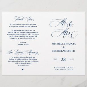 Mr and Mrs, Navy Blue, Foldable Wedding Program