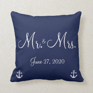 Mr. and Mrs. Navy Blue Nautical Wedding Pillows