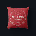 Mr and Mrs new home Cushion<br><div class="desc">Mr and Mrs new home or newly wed cushion. Hand drawn floral and little house details. Background colour can be altered.</div>