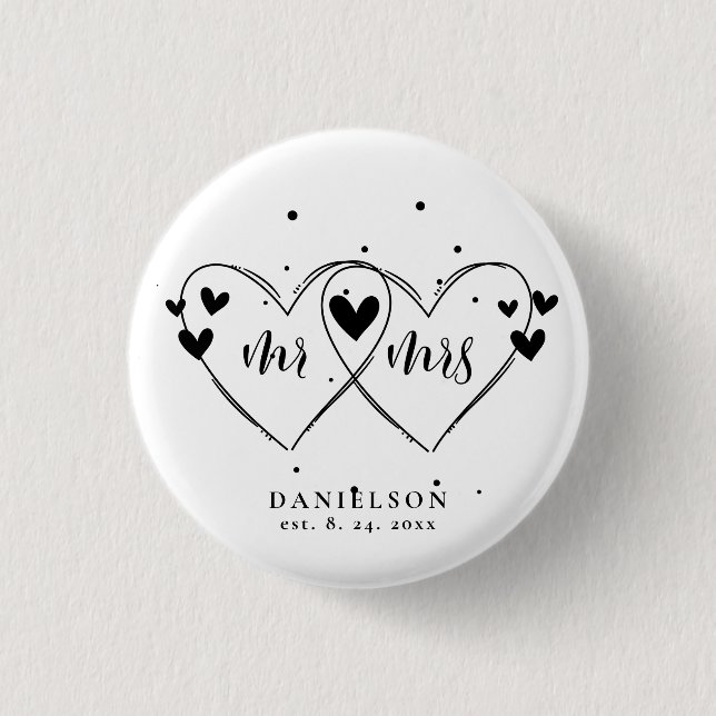 Mr. and Mrs. Newly Weds Wedding 3 Cm Round Badge (Front)