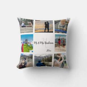 Mr and Mrs Newlywed Custom 8 Photo Grid   Cushion