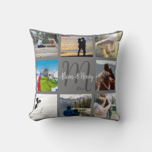 Mr and Mrs Newlywed Custom 8 Photo Grid   Throw Pi Cushion
