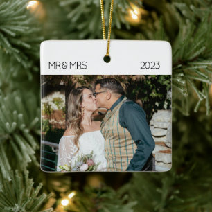 Mr and Mrs Newlywed Photo Christmas Ceramic Orname Ornament