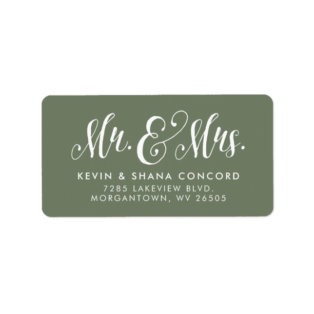 Mr and Mrs newlywed sage green return address Label (Front)