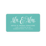 Mr and Mrs newlywed teal return address Label<br><div class="desc">Designed to coordinate with the Newlywed holiday card and gift collection, this simple return address label / envelope seal features a modern script type treatment of "Mr. and Mrs." along with name and address. It also works well as wedding thank you return address label. The colour can be coordinated by...</div>