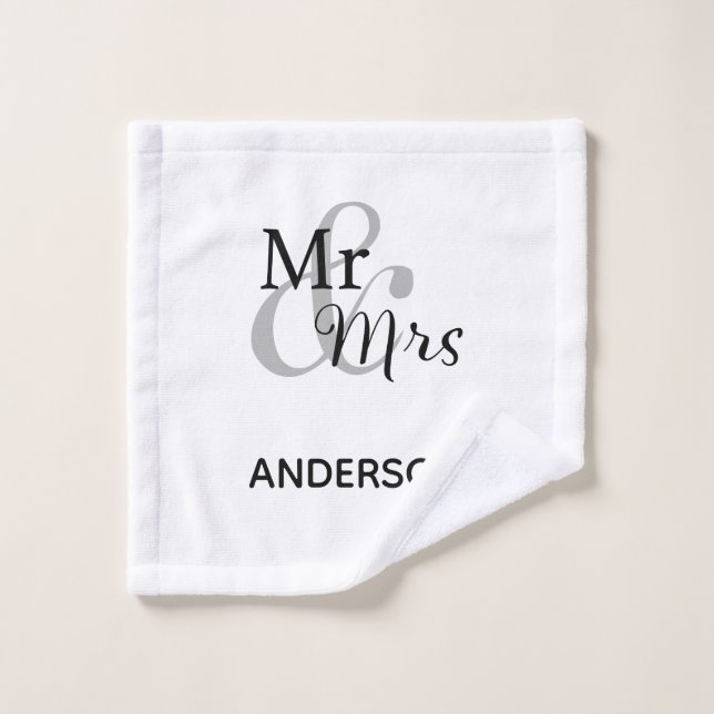 Mr. and Mrs. Newlywed with Surname Wash Cloth (Wash Cloth)