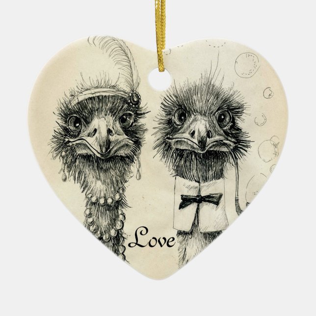 Mr. and Mrs. Ostrich Ceramic Tree Decoration (Front)