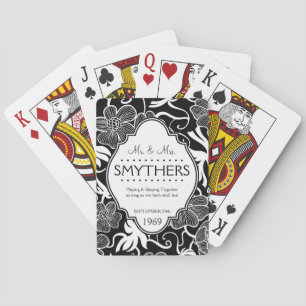 Mr and Mrs Personalised Anniversary or Wedding B&W Playing Cards