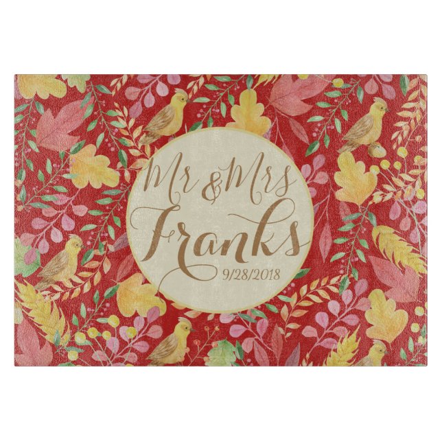 Mr and Mrs Personalised Autumn Cutting Board (Front)