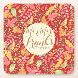 Mr and Mrs Personalised Autumn Cutting Board Square Paper Coaster
