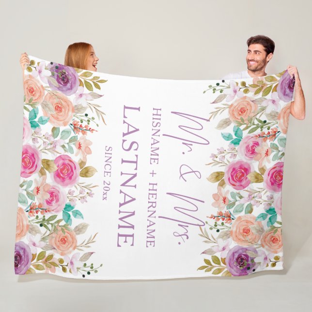 Mr. and Mrs. Personalised Blanket with Flowers (In Situ)