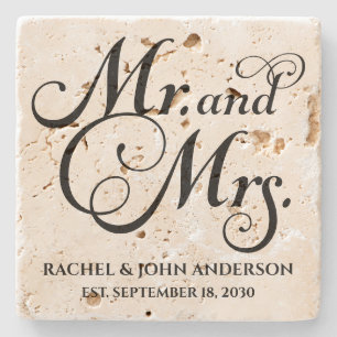 Mr and Mrs, Personalised Engagement Gift, Marble Stone Coaster