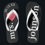 Mr. and Mrs. Personalised Honeymoon with Heart Jandals<br><div class="desc">A perfect design for a beach wedding or for the honeymoon. Change the Mrs. to Mr. to make a coordinating pair.</div>
