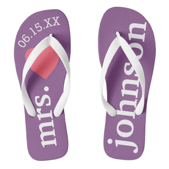 Mr. and Mrs. Personalised Honeymoon with Heart Jandals (Footbed)