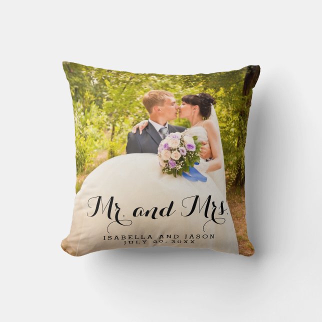 Mr and Mrs Personalised Wedding Photo Throw Pillow (Front)
