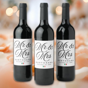 Mr and Mrs Personalized Italian Wedding Wine Label