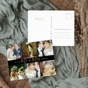 Mr. and Mrs. Photo Collage Wedding Thank You Postcard