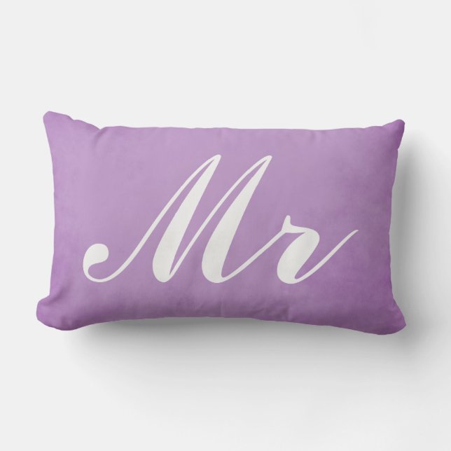 Mr and Mrs Purple Parchment Wedding Souvenir Lumbar Cushion (Front)