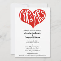 Mr and Mrs Red and White Heart Shape Wedding