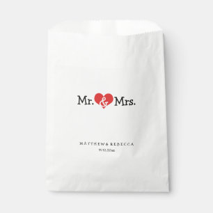 Mr and Mrs Red Heart Wedding Personalised Favour Bags