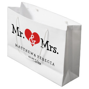 Mr and Mrs Red Heart Wedding Personalised Large Gift Bag