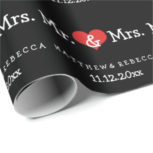 Mr and Mrs Red Heart Wedding Wrapping Paper