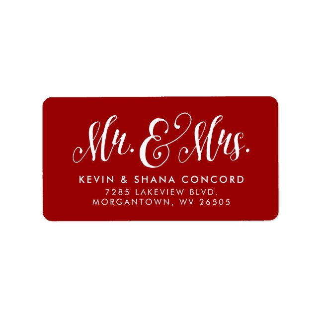 Mr. and Mrs. red newlywed return address Label (Front)