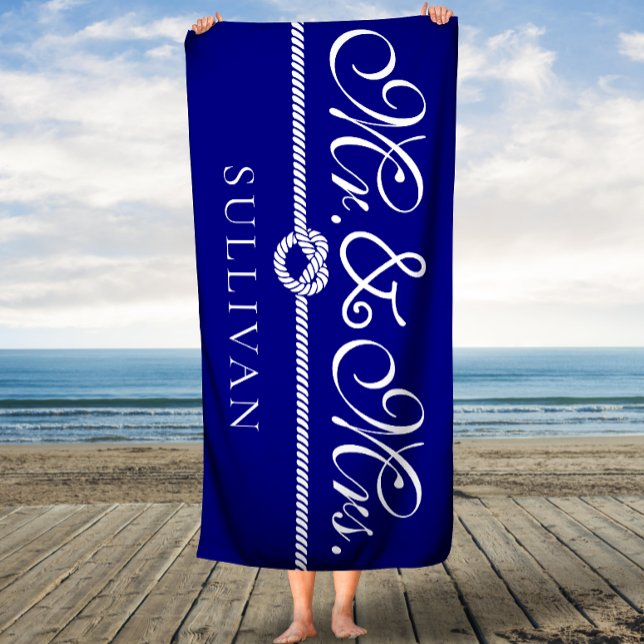 Mr. and Mrs. Rope Navy Custom Bath Towel (Creator Uploaded)