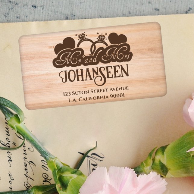 Mr and Mrs Rustic Wood Elegant Wedding Address Label (Creator Uploaded)