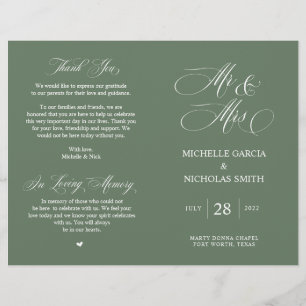 Mr and Mrs, Sage Green, Foldable Wedding Program