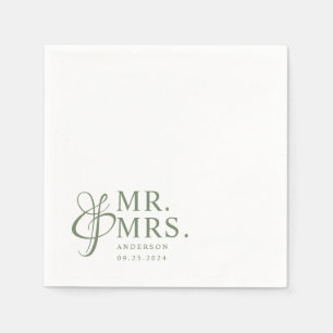 Mr. And Mrs. Sage Green Modern Elegant Wedding Napkin