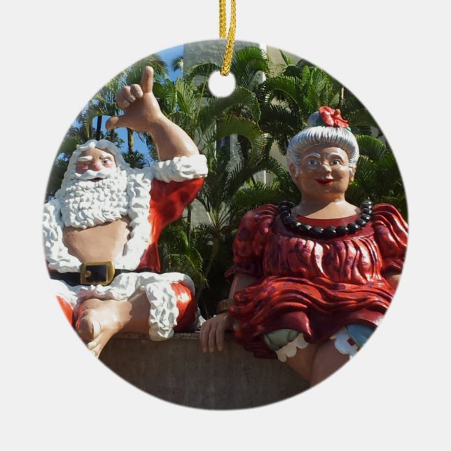 Mr and Mrs Santa Claus Ceramic Tree Decoration (Front)
