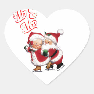 Mr. And Mrs. Santa Claus Heart Sticker