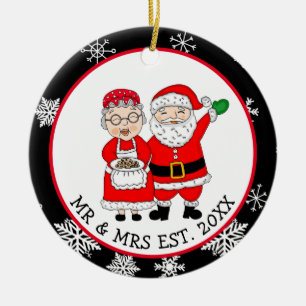 Mr and Mrs Santa Claus Personalised Christmas  Ceramic Tree Decoration