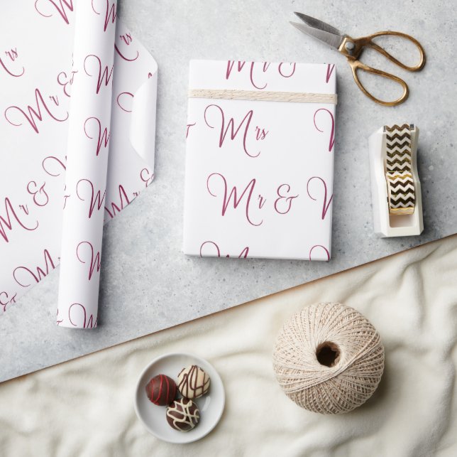 Mr. And Mrs. Script Burgundy Wrapping Paper (Crafts)