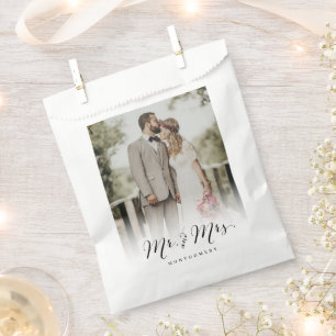 Mr and Mrs Script Calligraphy Chic Photo Wedding Favour Bags