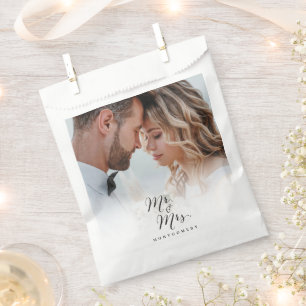 Mr and Mrs Script Calligraphy Chic Photo Wedding Favour Bags