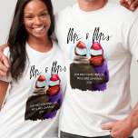 Mr and Mrs Script Couples Christmas T-Shirt<br><div class="desc">Mr and Mrs,  personalised christmas shirts. This watercolor design has a trendy illustration of a couple wearing santa hats. "Mr & Mrs" is hand lettered in modern script and the template is ready for you to add your personalised text,  names and the year.</div>