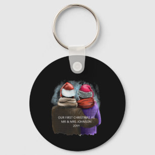 Mr And Mrs Script Couples Christmas T Shirt Key Ring