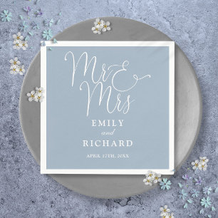 Mr And Mrs Script Elegant Dusty Blue Wedding Napkin