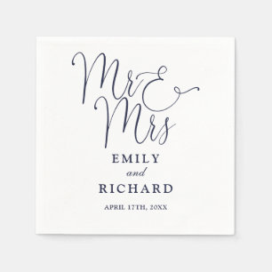Mr And Mrs Script Elegant Navy Blue Wedding Napkin