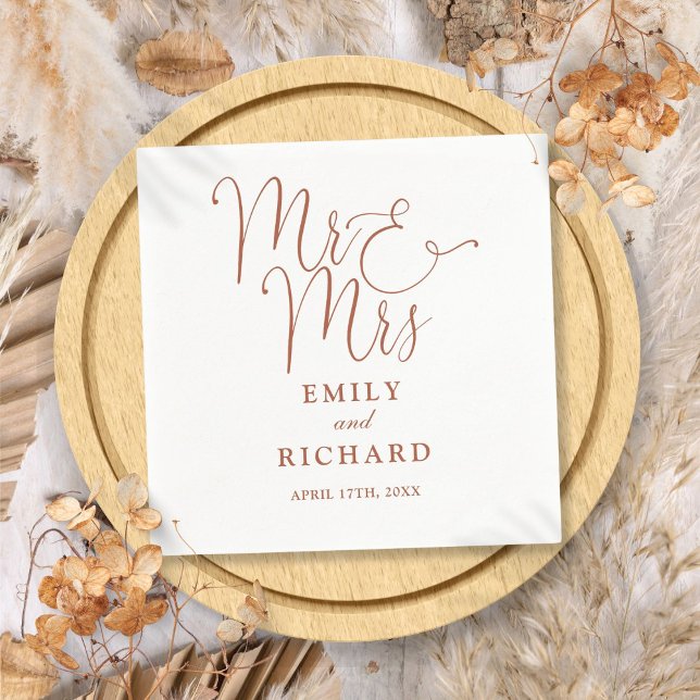 Mr And Mrs Script Elegant Terracotta Wedding Napkin (Mr And Mrs Script Elegant Terracotta Wedding Napkins)