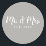 Mr and Mrs Script Established Wedding Classic Round Sticker<br><div class="desc">Our Mr and Mrs script sticker is perfect to add to wedding favours,  party favours,  decor etc.</div>